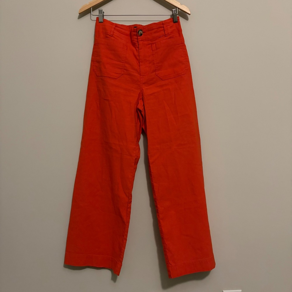 Maeve Anthropologie The Colette Wide Leg Pants Orange Linen Blend 29P High Rise